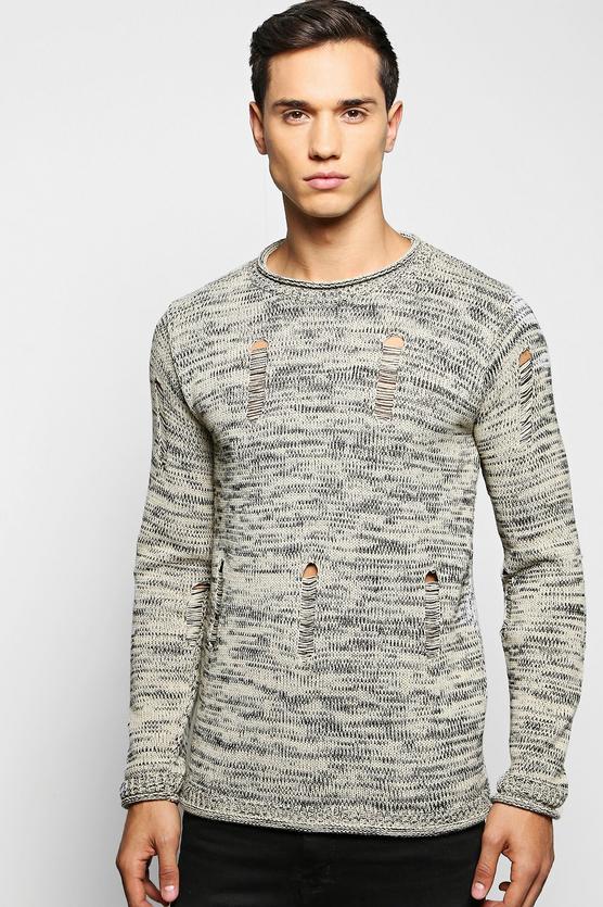 Bagel Neck Distressed Space Knit Jumper